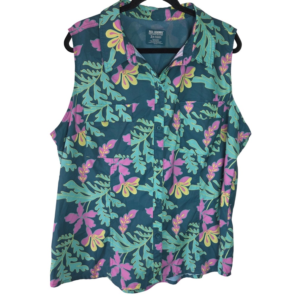 Reel Legends Sleeveless Fishing Shirt Tropical Floral‎ Vented Mesh Back 2X